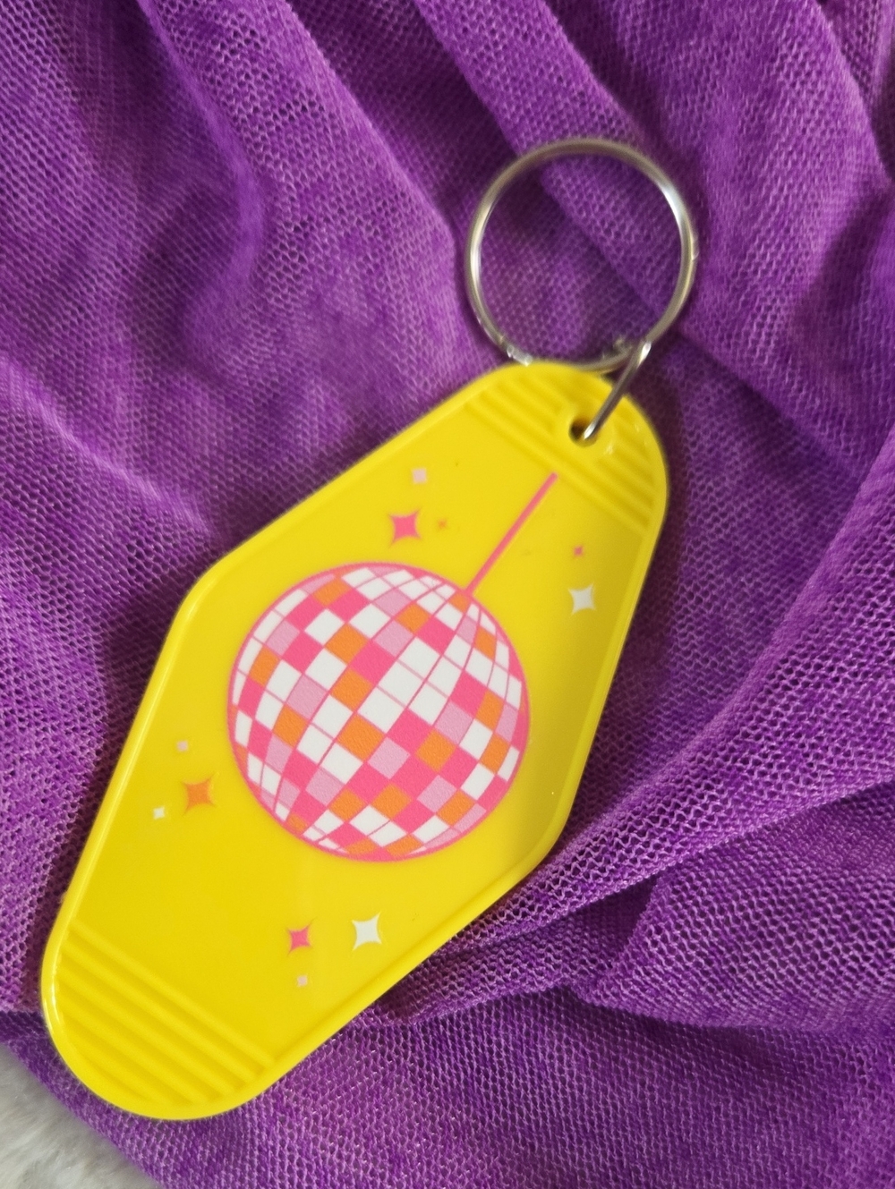 Handmade Yellow Keychain with Pink & White Lollipop Charm - Picture 2 of 2